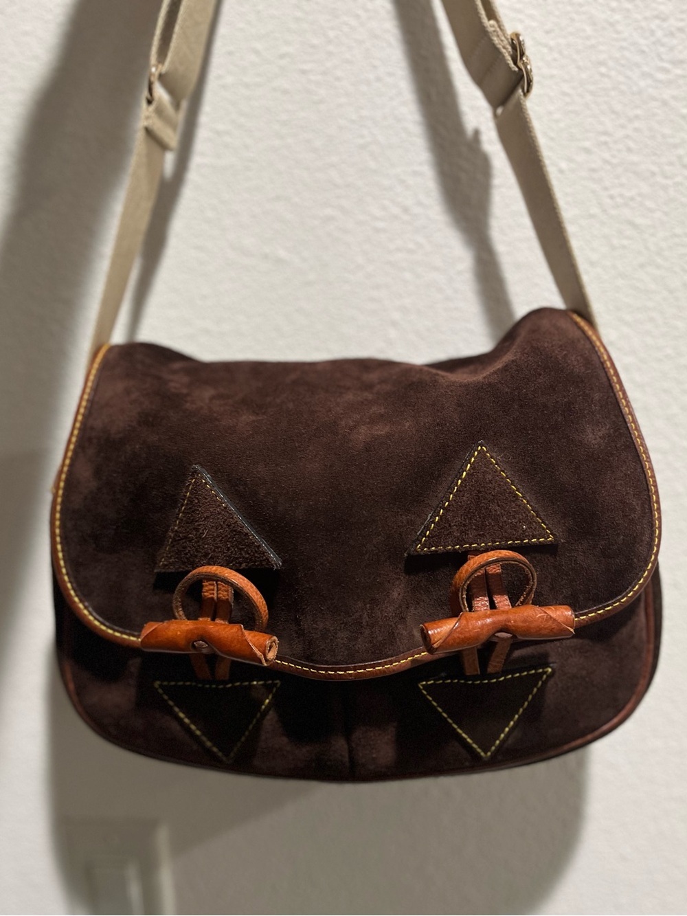 Vintage Dooney & Bourke Dark Brown Suede Crossbody with Tan Leather Accents - Picture 16 of 16